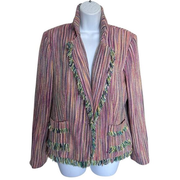 HILARY RADLEY Hilary Radley Tweed Multicolored Striped Blazer Size 8 - Picture 1 of 10